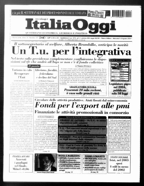 Italia oggi : quotidiano di economia finanza e politica